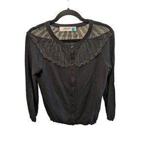 Anthropology Sparrow Jewel Neckline Short Sleeve Sequined Neck Detail Black Butt